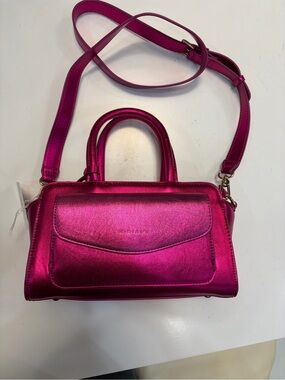 Metallic Fuchsia Crossbody Satchel with Top Handle